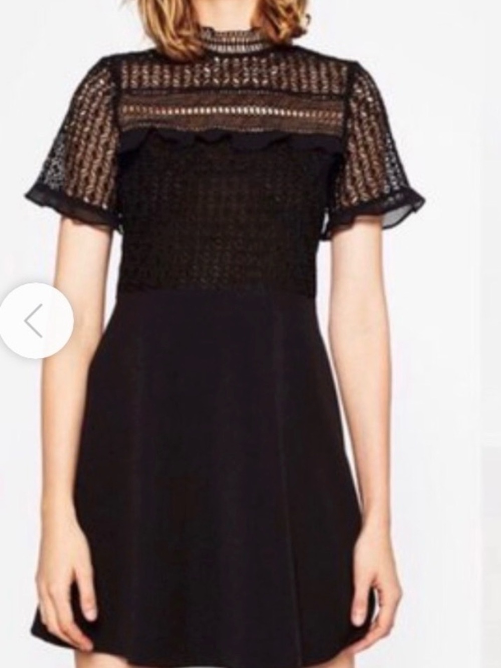 Zara look alike Black Lace Yoke Short Sleeve Dress